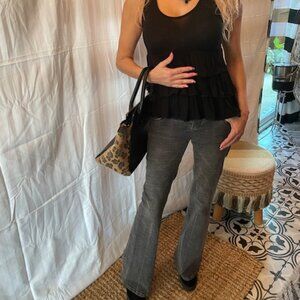 Stretch Hydraulic Flare Jeans size 1/2 plus FREE sexy black blouse!